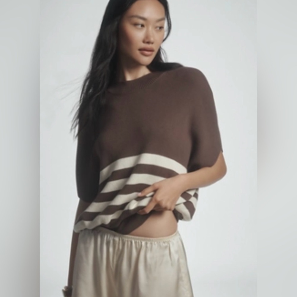 MAEVE OVERSIZED SHORT-SLEEVE SWEATER
Style No.  4114339210067 Brown / Ivory XS